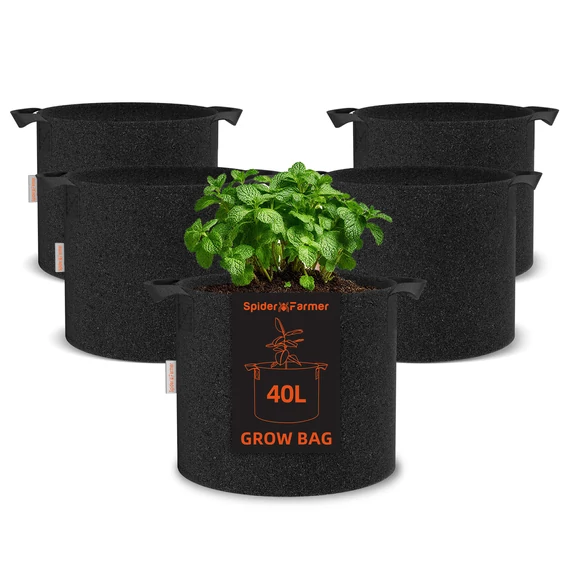 Spider Farmer® 5 db-os, 40 literes szövet (filc) növénytermesztő zsák szett – Légáteresztő és újrafelhasználható