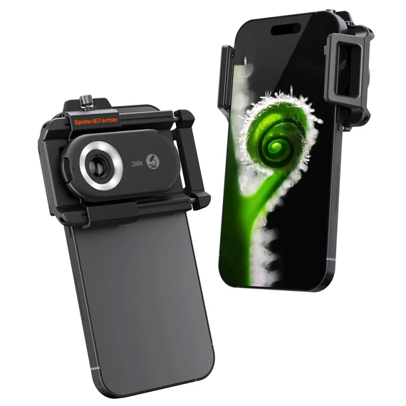 Spider Farmer® 200X mikroszkóp nagyító–Okostelefon lencse LED és UV világítással, Nano Zoom, CPL, Clip-On iPhone és Android készülékekhez 