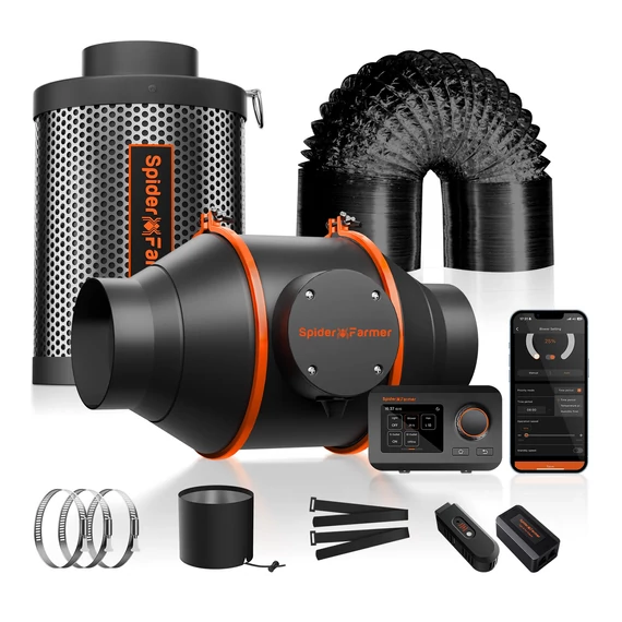  Spider Farmer® Intelligens 100mm-es Ventilátor szett szénszűrővel, GGS vezérlővel